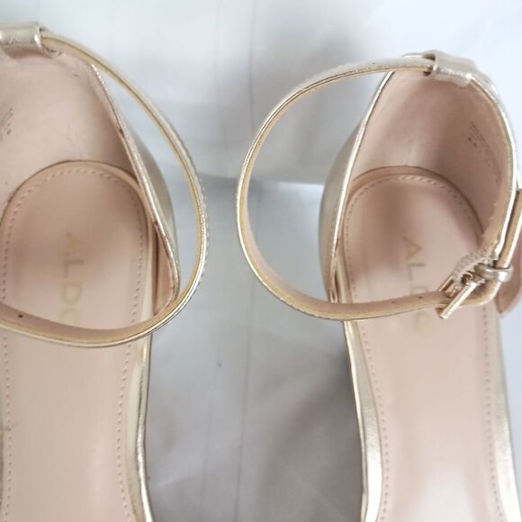 Aldo Gold Platform Wedge Sandals Women’s Size 8.5 Ankle Strap Open Toe Shoes - Picture 4 of 9